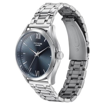 Sonata Poze Quartz Analog Blue Dial Metal Strap Watch for Men
