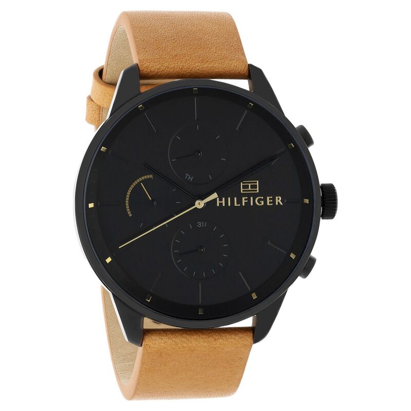 Tommy Hilfiger Quartz Multifunction Black Dial Leather Strap Watch for Men - image number 1