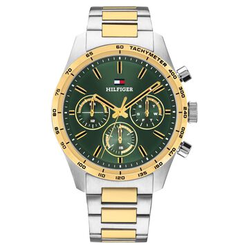 Tommy Hilfiger Quartz Multifunction Green Dial Two Toned Stainless Steel Strap Watch For Men