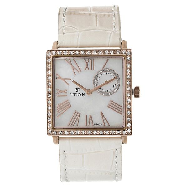 Titan Quartz Analog with Date Mother of Pearl Dial Leather Strap Watch for Women - image number 0