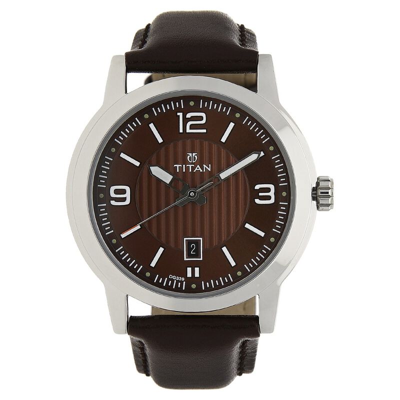 Titan Quartz Analog Brown Dial Leather Strap Watch for Men - image number 0