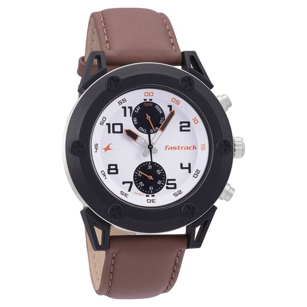 Fastrack Modular Quartz Analog White Dial Leather Strap Watch for Guys - image number 0