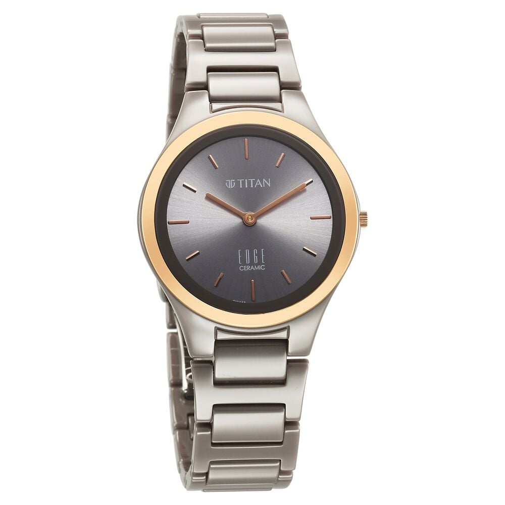 Titan Edge Ceramic Quartz Analog Grey Dial Ceramic Strap Watch For Women-image-4