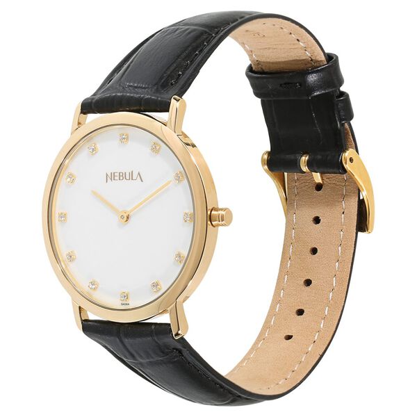 Titan Nebula Vintage 18k Gold Analog Diamond Studded Indices Leather Strap Watch for Men - image number 1