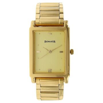 Sonata Quartz Analog Champagne Dial Metal Strap Watch for Men