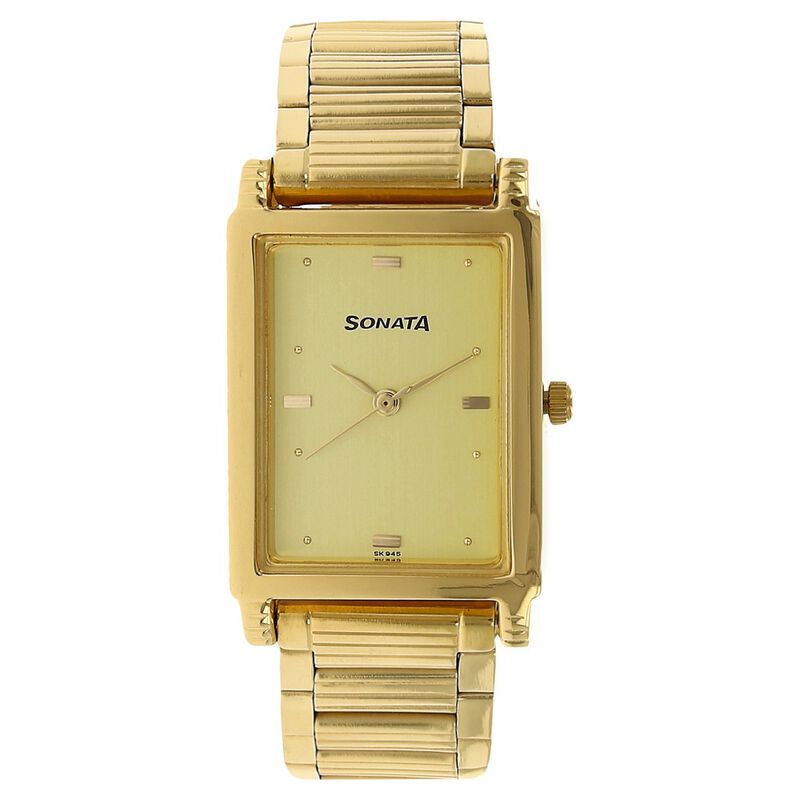 Sonata Quartz Analog Champagne Dial Metal Strap Watch for Men