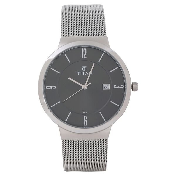 Titan Quartz Analog with Date Black Dial Stainless Steel Strap Watch for Men - image number 0
