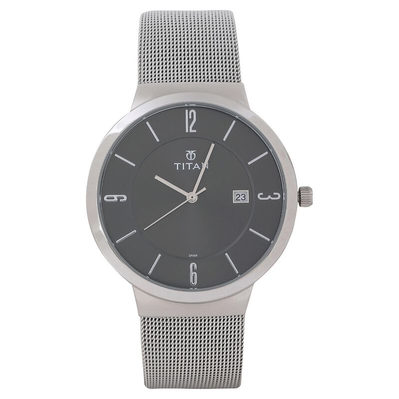 Titan Quartz Analog with Date Black Dial Stainless Steel Strap Watch for Men