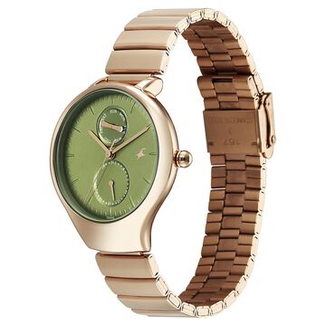 Fastrack Gelato champagne multifunction metal strap watch with Matcha green dial for Girls