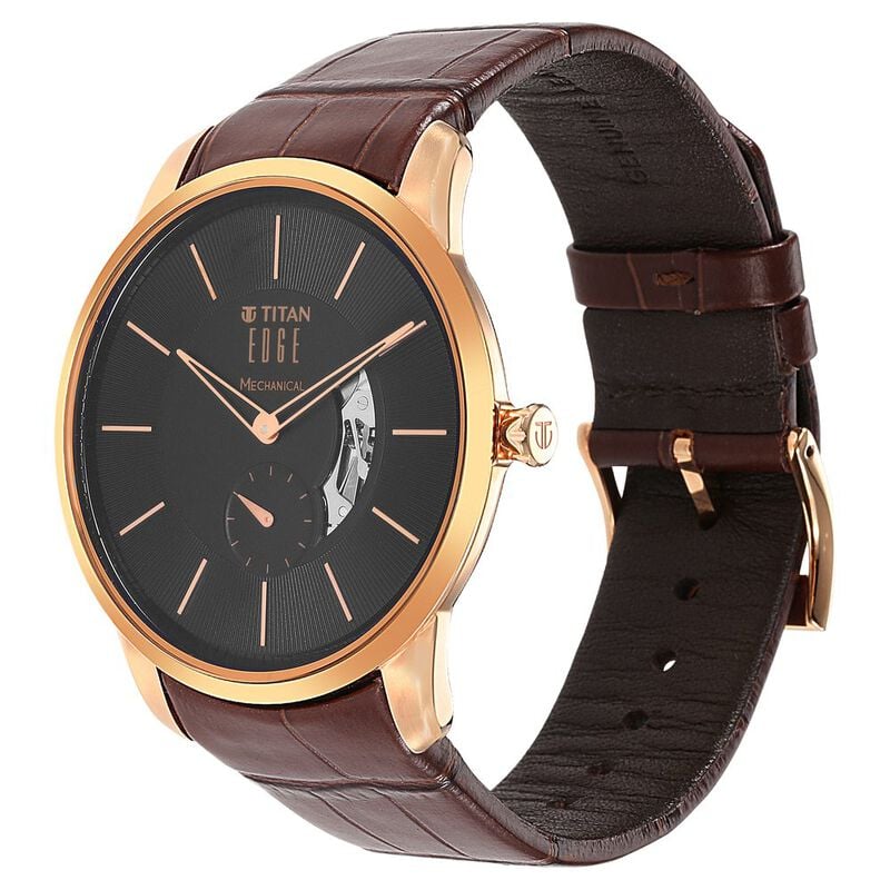 Titan Edge Mechanical Black Dial Mechanical Leather Strap Watch for Men - image number 3