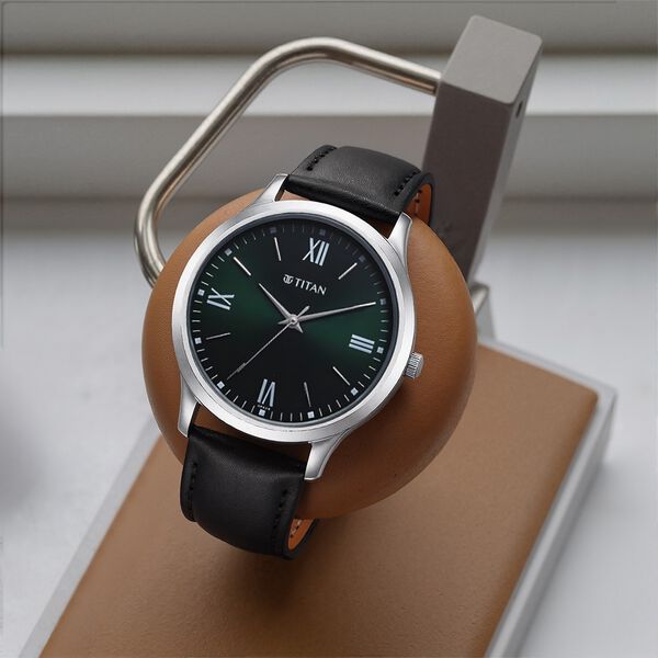 Titan Karishma Quartz Analog Green Dial Leather Strap Watch for Men - image number 0