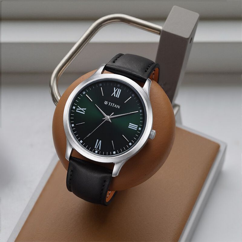 Titan Karishma Quartz Analog Green Dial Leather Strap Watch for Men