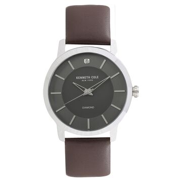 Kenneth Cole Quartz Analog Grey Dial Leather Strap Watch for Men