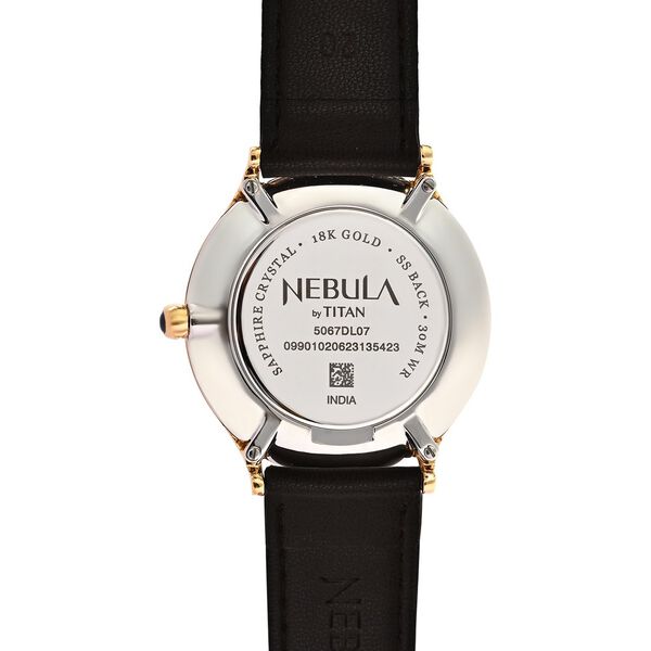 Titan Nebula Divinity 18k Gold Analog with embossed figure of godess Lakshmi Leather Strap Watch for women  - image number 3