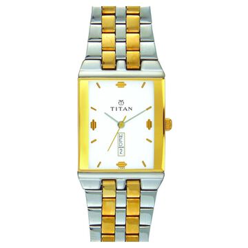 Titan Quartz Analog White Dial Stainless Steel Strap Watch for Men