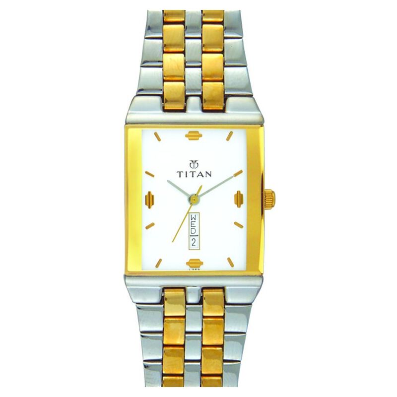 Titan Quartz Analog White Dial Stainless Steel Strap Watch for Men