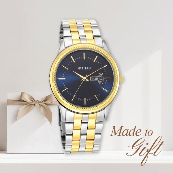 Titan Men's Trendsetter Watch: Chic Blue Dial & Two-Tone Strap - image number 0