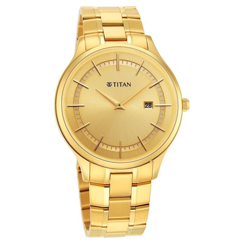 Titan Classique Slimline Champagne Dial Analog with Day and Date Stainless Steel Strap Watch for Men - image number 0