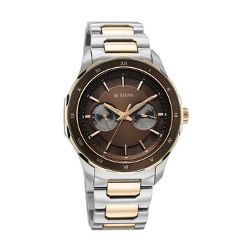 Titan Regalia Opulent Two-Eye Multifunction Brown Panda Dial Rose Gold And Steel Bimetal Strap Watch For Men