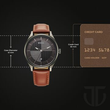 Titan Neo Economy Quartz Analog with Date Grey Dial Brown Leather Strap Watch For Men