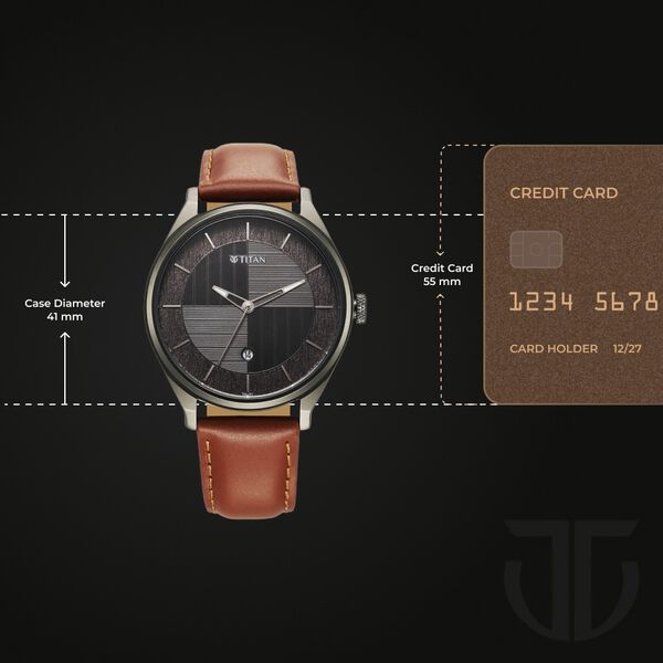 Titan Neo Economy Quartz Analog with Date Grey Dial Brown Leather Strap Watch For Men - image number 2