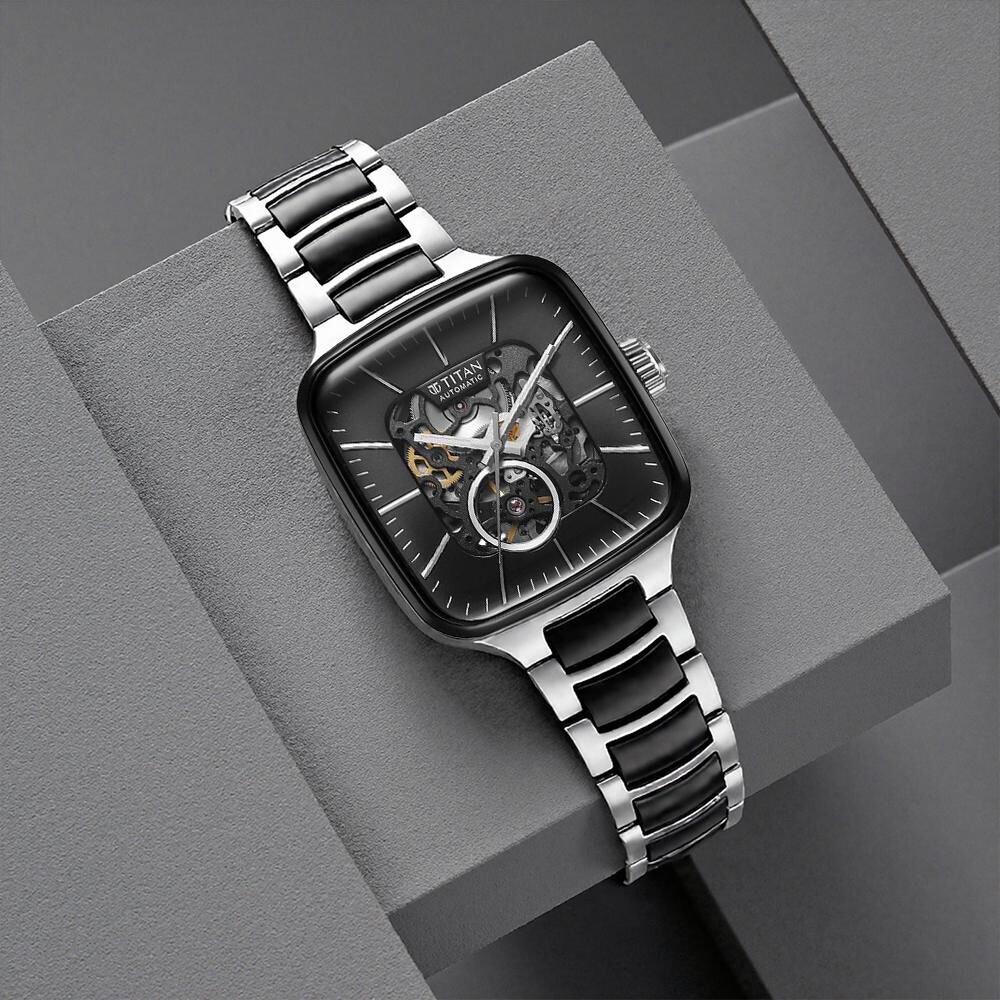 Buy Online Titan Ceramic Fusion Automatic Square Black Dial Silver