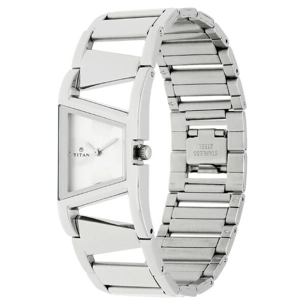 Titan Quartz Analog Silver Dial Stainless Steel Strap Watch for Women