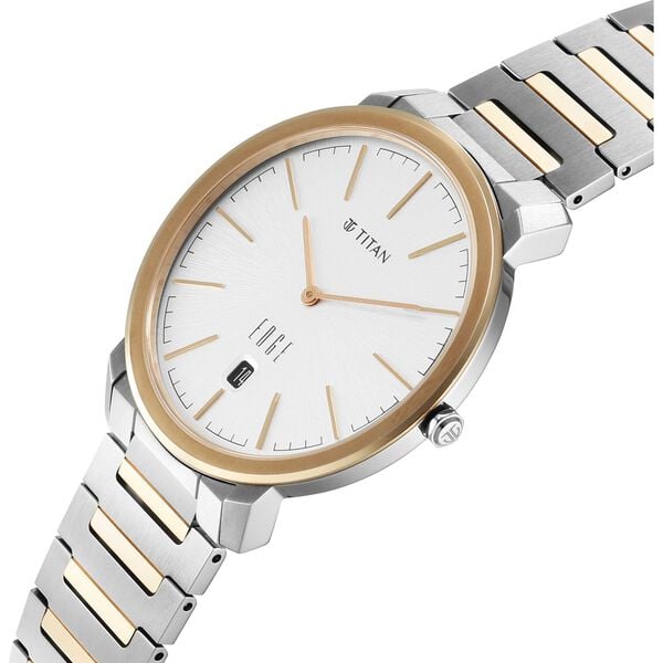 Edge Meister Quartz Analog with Date White Dial Rose Gold Titanium Strap Watch For Men - image number 9
