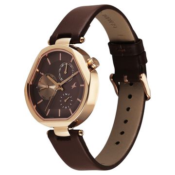 Fastrack Tick Tock Quartz Multifunction Brown Dial Leather Strap Watch For Girls