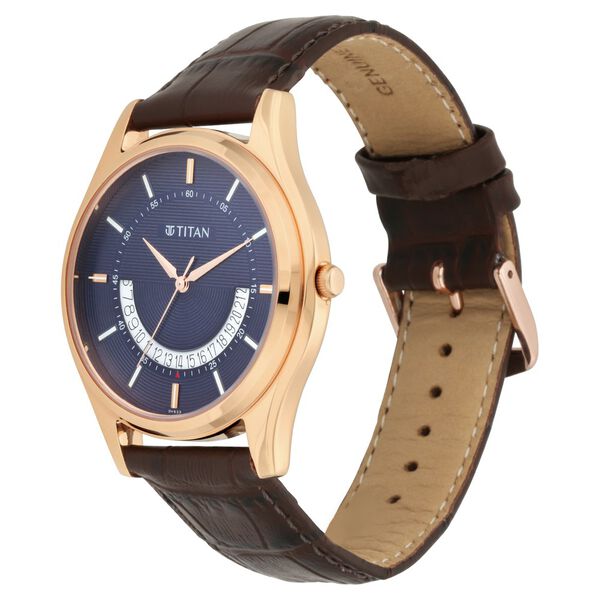 Titan Lagan Blue Dial Analog Leather Strap Watch for Men - image number 2