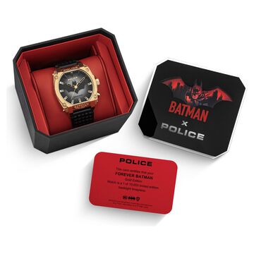 Police Batman Quartz Analog With Back light Black Round Dial Black Leather Strap Watch For Men