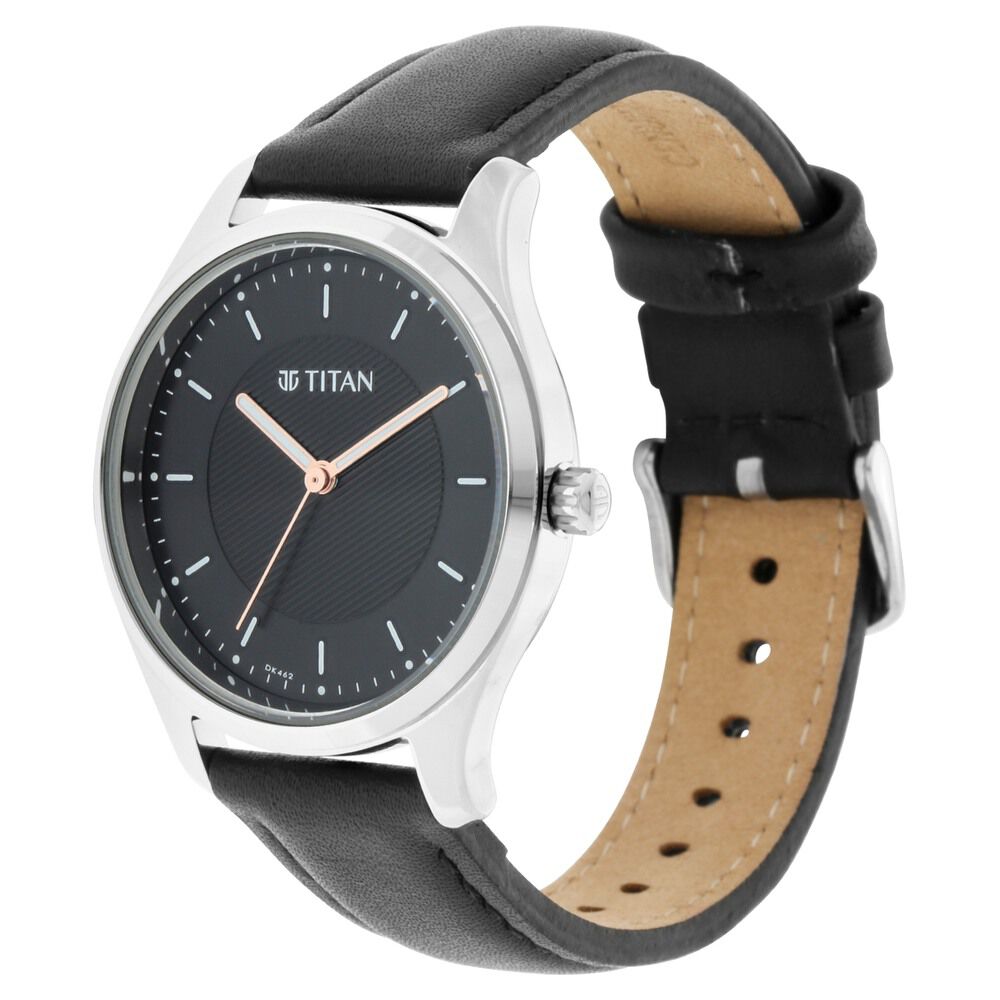 Titan Workwear Black Dial Women Watch With Leather Strap