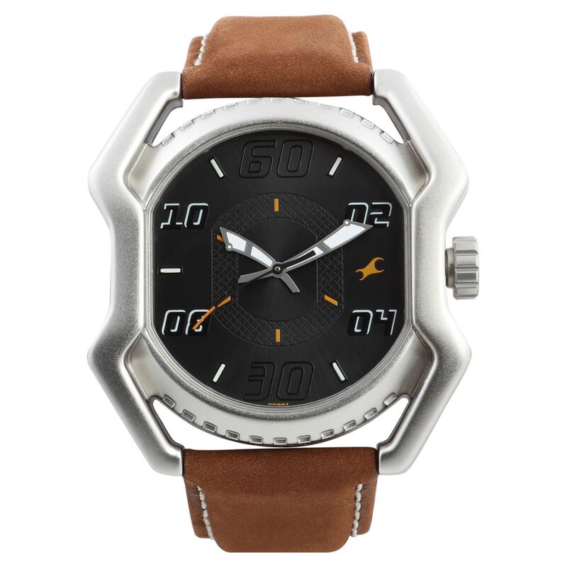 Fastrack Quartz Analog Black Dial Leather Strap Watch for Guys