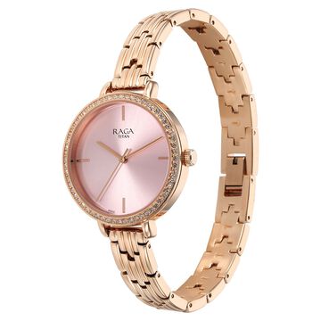 Titan Raga Showstopper Quartz Analog Pink Dial Metal Strap Watch for Women