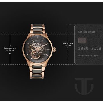 Titan Ceramic Fusion Automatic Black Dial Rose Gold Dual-Toned Stainless Steel Bracelet Watch for Men