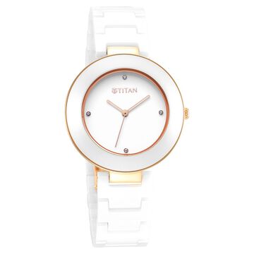 Titan Purple Ceramics White Dial Analog Ceramic Strap watch for Women