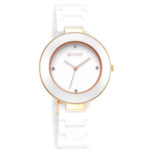 Titan Purple Ceramics White Dial Analog Ceramic Strap watch for Women - image number 0