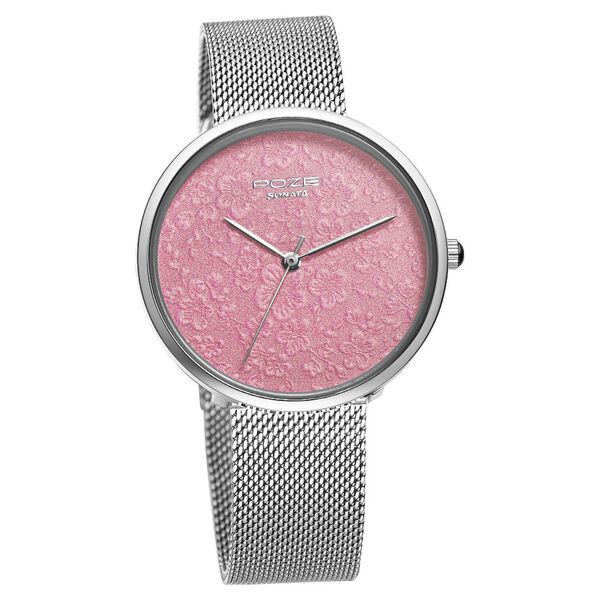 Poze by Sonata Quartz Analog Pink Dial Stainless Steel Strap Watch for Women - image number 1