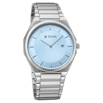 Titan Classique Slim Wear Quartz Analog Blue Dial Silver Stainless Steel Strap Refined Formal Dress Watch For Men