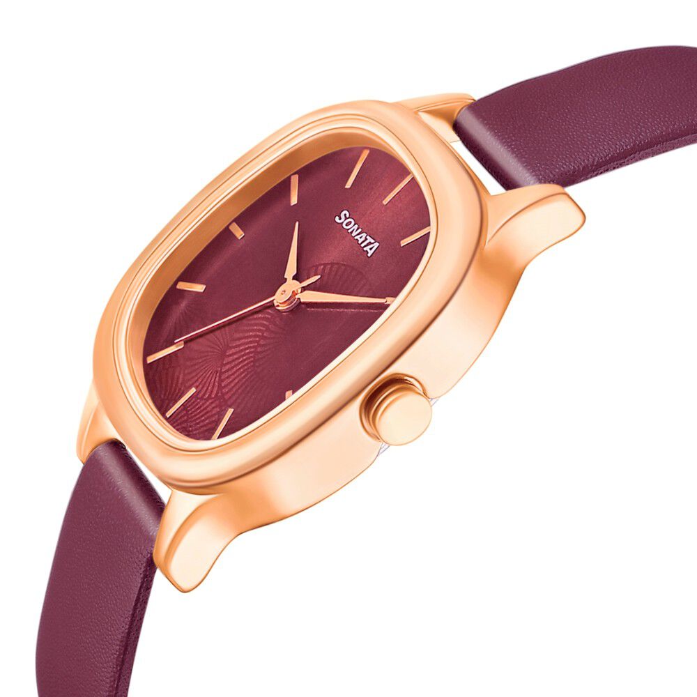 Buy Online Sonata Linnea Maroon Dial Women Watch With Leather Strap ns8173wl01 Titan