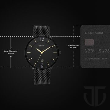 Titan - Black and Gold Collection - Quartz Analog Black Dial Black Stainless Steel Strap watch for Men