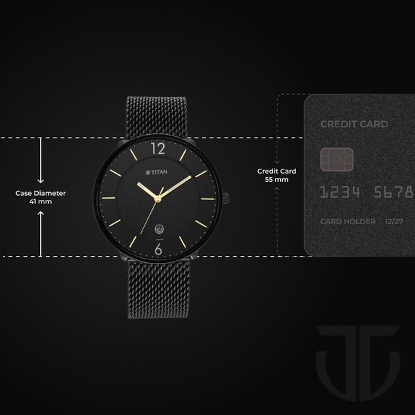 Titan Black and Gold Black Dial Analog Stainless Steel Strap watch for Men - image number 2