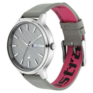 Fastrack Ruffles Quartz Analog with Day and Date Grey Dial Leather Strap Watch for Girls