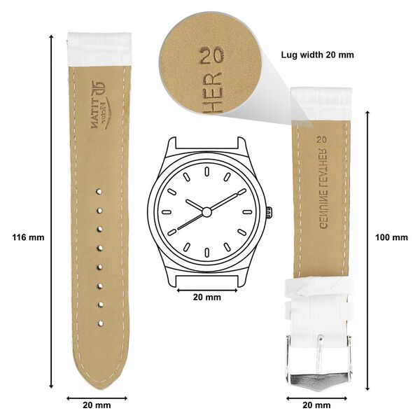 20 mm White Genuine Leather Straps for Men - image number 1