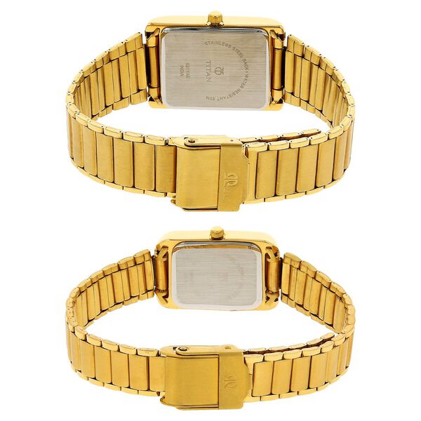 Titan Quartz Analog with Date Champagne Dial Stainless Steel Strap Watch for Couple - image number 3
