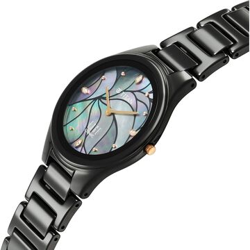 Edge Tessel Quartz Analog Black Dial Black Ceramic Strap Watch For Women