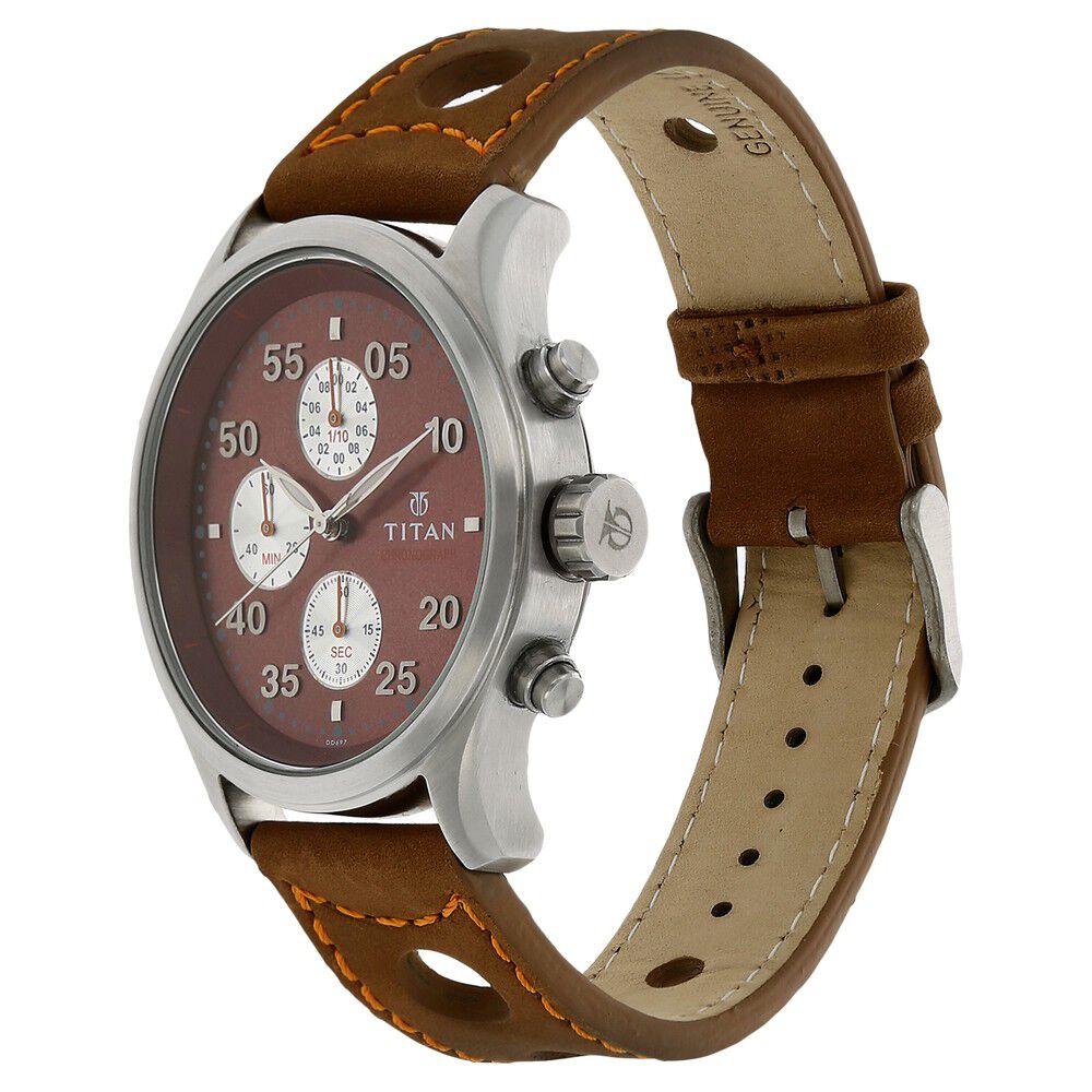 Buy Online Titan Chronograph Brown Dial Leather Strap watch for