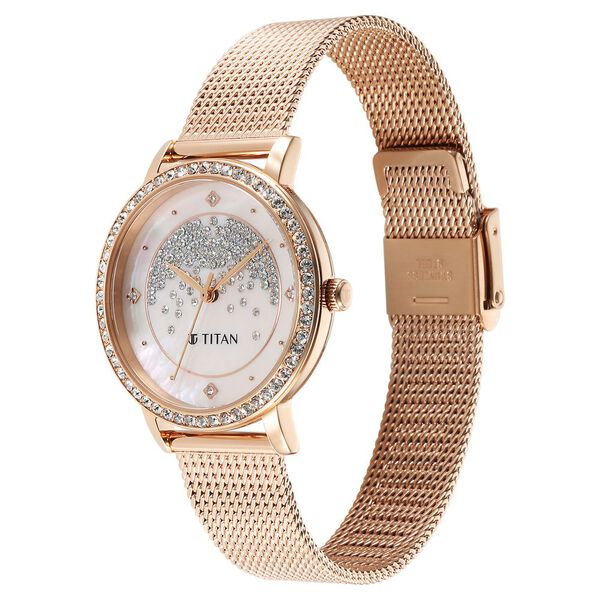Titan Purple Style Up Quartz Analog Pink Dial Stainless Steel Strap Watch for Women - image number 2
