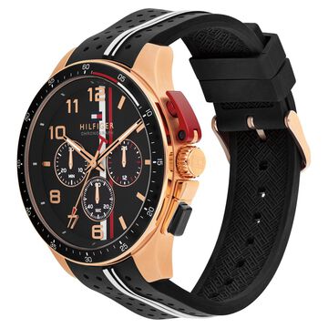 Tommy Hilfiger Quartz Chronograph Black Dial Black Silicone Strap Watch For Men