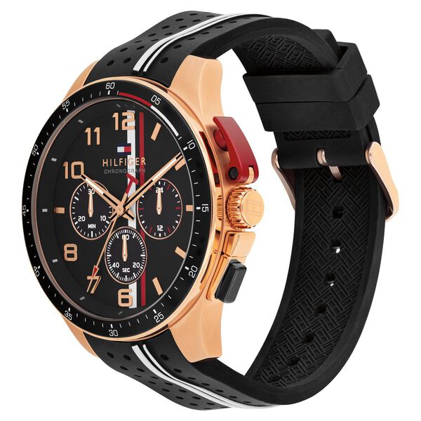 Tommy Hilfiger Quartz Chronograph Black Dial Black Silicone Strap Watch For Men - image number 1